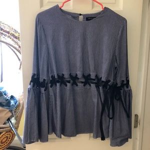 Zara Black and Blue Tie Up Blouse